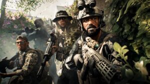 A tactical squad prepares for combat in dense foliage during Battlefield 6