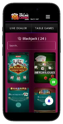 TheOnlineCasino blackjack games page