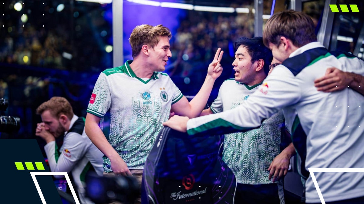 Dota 2 players celebrate victory