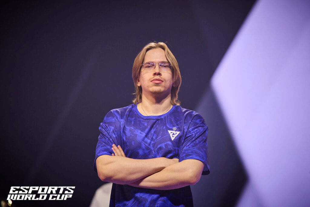 Topias Topson Taavitsainen standing confidently on stage during the Esports World Cup event