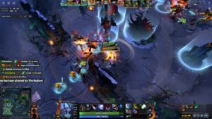 Vengeful Spirit attacks during a base siege in Dota 2