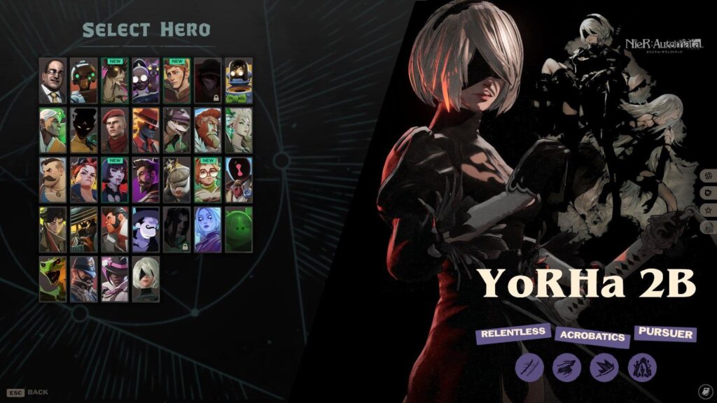 Custom YoRHa 2B hero skin mod displayed in Deadlock character selection screen