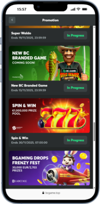 Mobile screenshot showing BC.Game's promotions page for Ethereum casino games