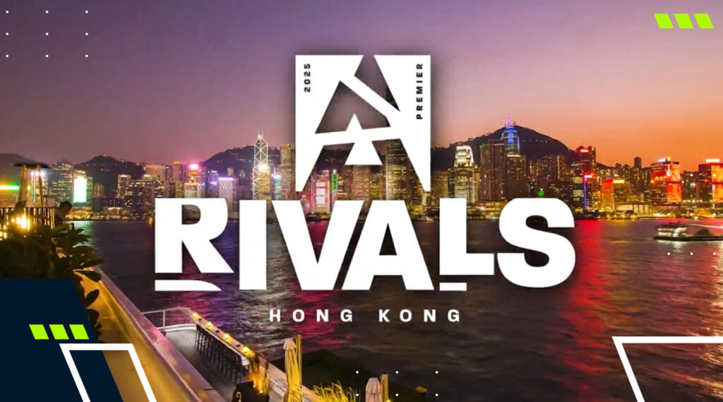 BLAST Rivals 2025 logo over the Hong Kong skyline at sunset