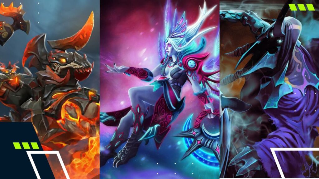Artwork featuring Chaos Knight, Vengeful Spirit, and Spectre from Dota 2 — top meta heroes dominating Turbo mode in 2025.