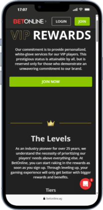 BetOnline esoccer betting site rewards page