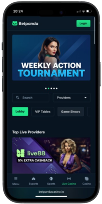 Betpanda Ethereum casino site homepage screenshot on mobile