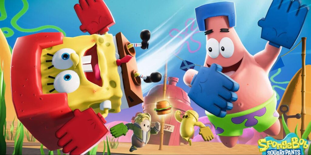 SpongeBob and Patrick boxing in a colorful undersea scene inspired by SpongeBob SquarePants