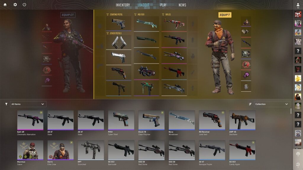 The weapon loadout and inventory screen in Counter-Strike 2
