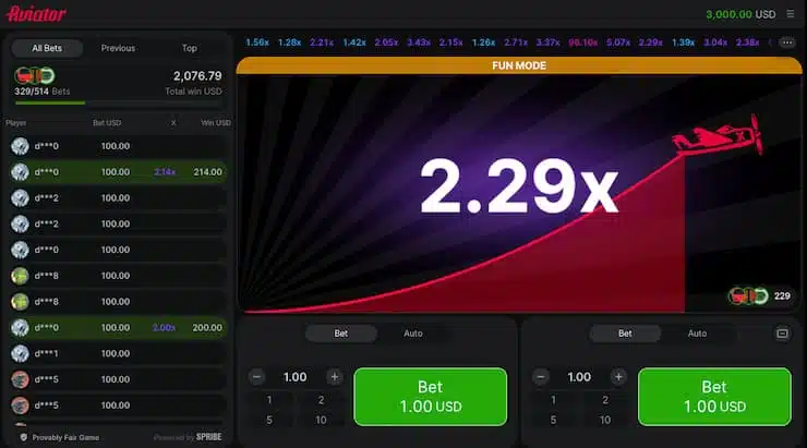 Screenshot of the Aviator crash game found at the best Australian casinos online