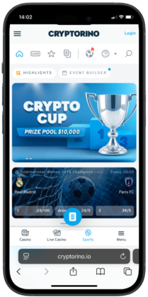 Mobile screenshot of the Cryptorino Ethereum casino site