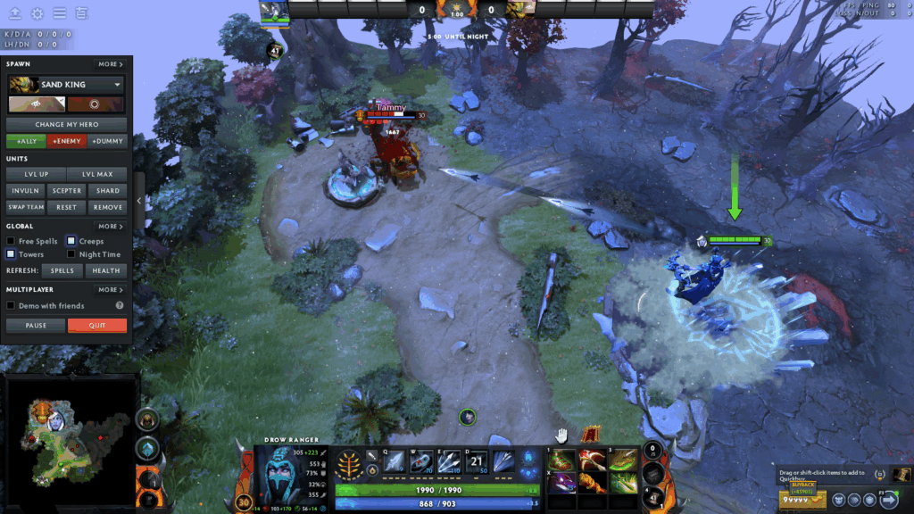 Drow Ranger in Dota 2 attacking enemy hero Sand King from an ice glacier.