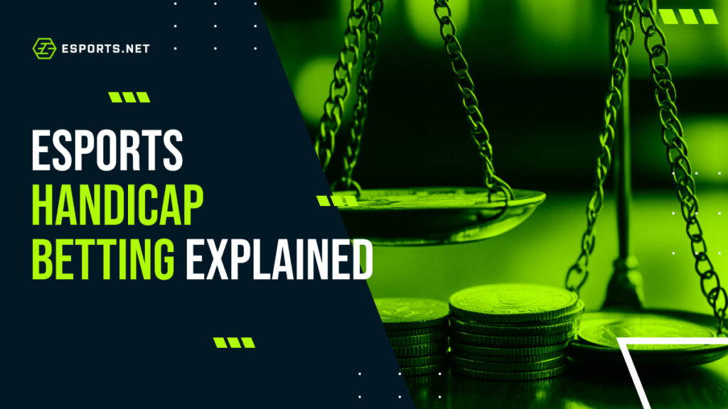 Concept image showing balanced scales and coins symbolizing esports handicap betting