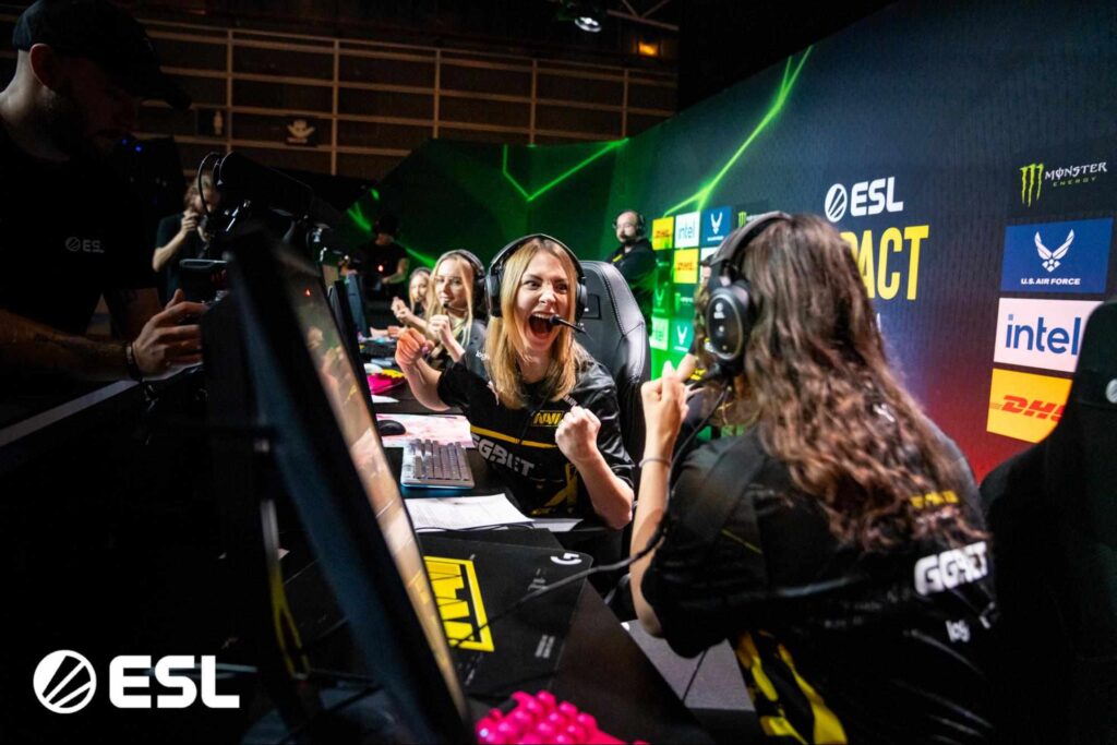 NAVI Javelins female CS2 team celebrating during ESL Impact League.