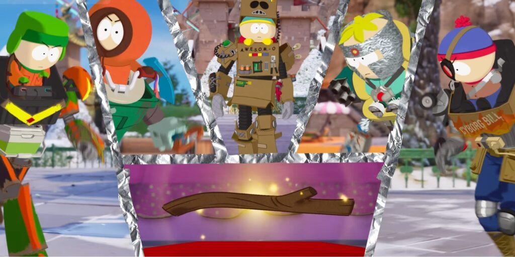 South Park mech skins lineup in Fortnite featuring Stan, Kyle, Cartman, Kenny, and Butters