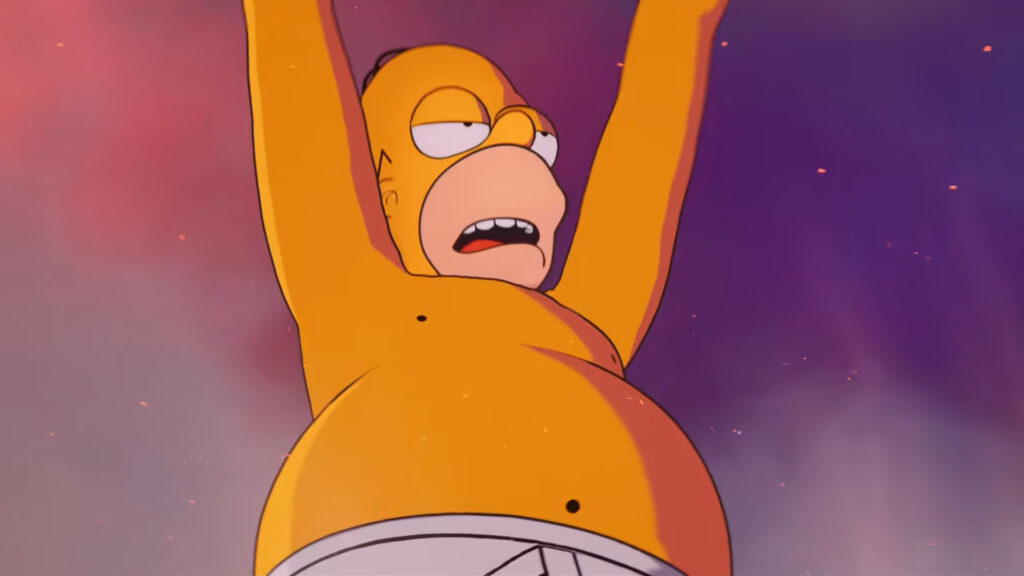 Homer Simpson appears during the Fortnite Zero Hour event in a dramatic crossover moment