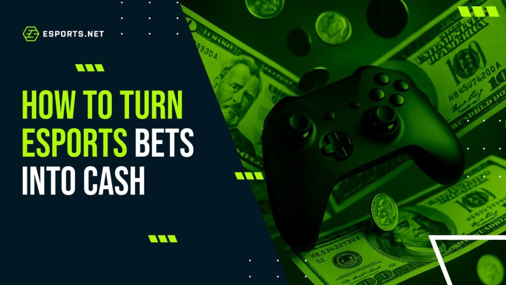 Gaming controller with dollar bills and coins in the background illustrating esports betting and cash winnings