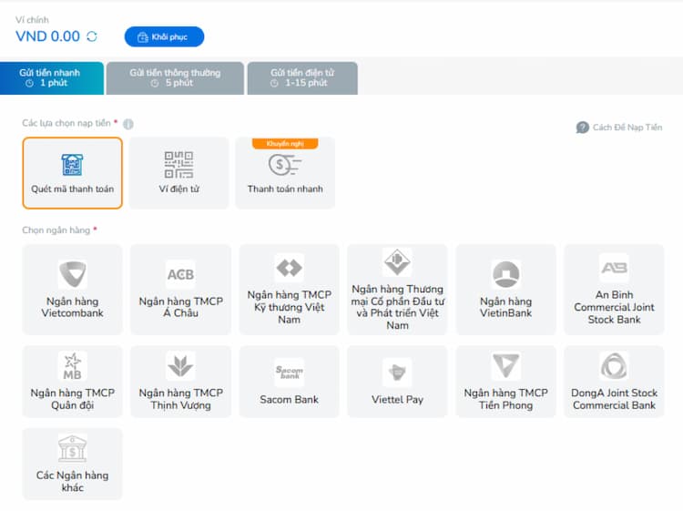 Nạp tiền vào tài khoản