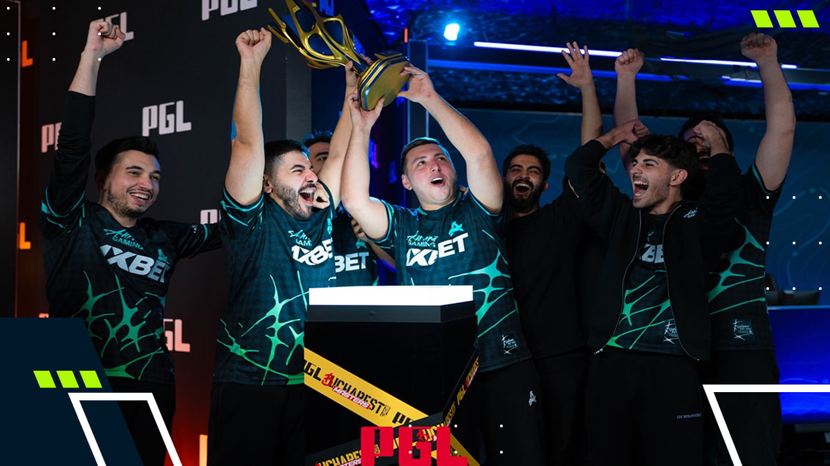 Aurora Gaming celebrates victory at PGL Masters Bucharest 2025, lifting the CS2 championship trophy