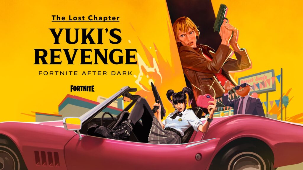 Promotional art for Fortnite’s Yuki’s Revenge event featuring characters inspired by the Kill Bill crossover