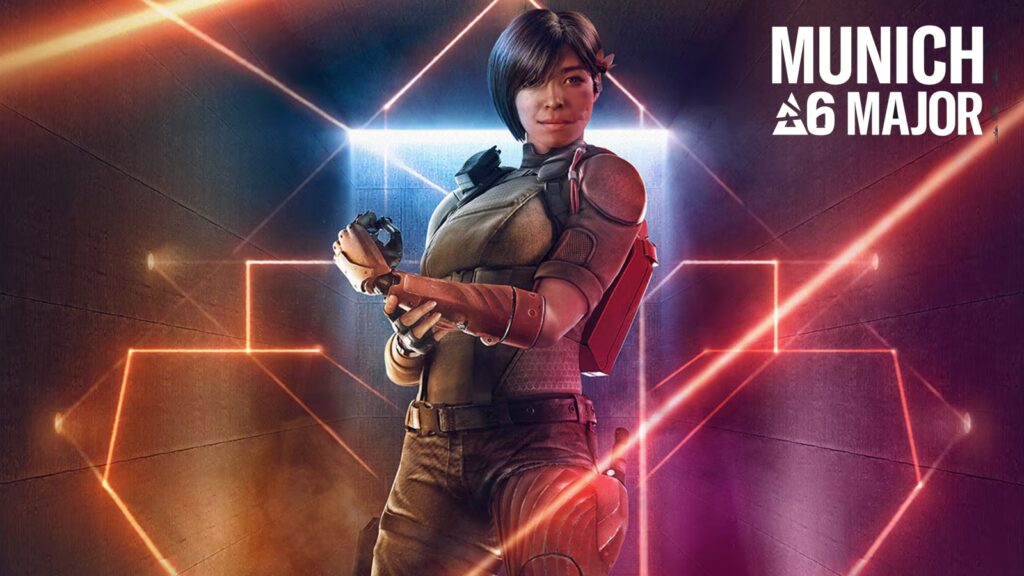 Aruni image from Rainbow Six Siege with BLAST R6 Major logo in corner