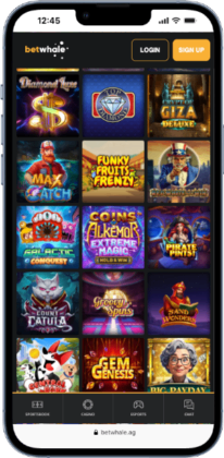BetWhale game library, featuring a range of casino games available to play with a $20 minimum deposit