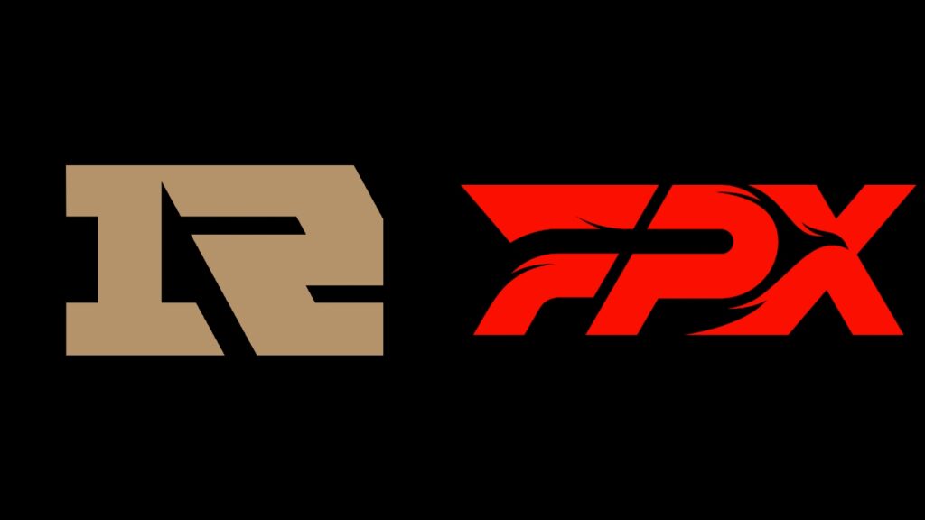 Royal Never Give Up and FunPlus Phoenix logos on black background