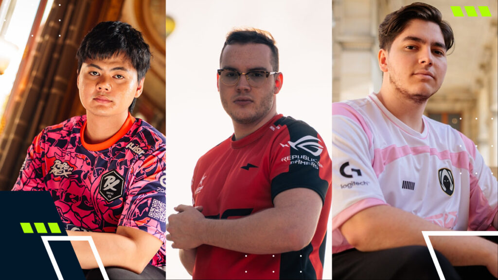 Three elite Initiator players from different regions posing during the VALORANT VCT 2025 season