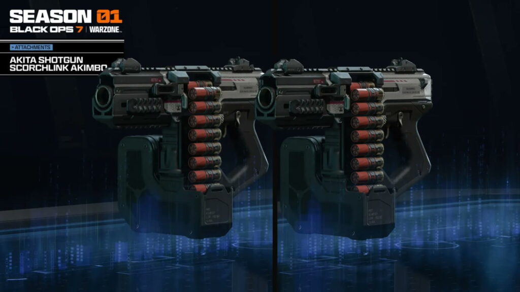 Dual-wielded Akita shotguns with Scorchlink Akimbo setup in Call of Duty: Black Ops 7