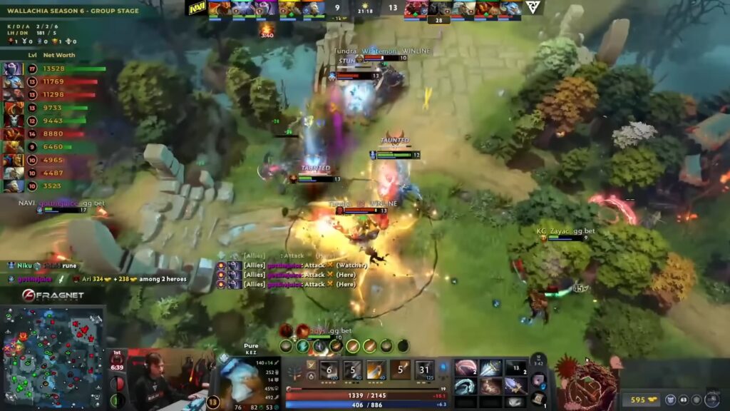 Axe initiates a chaotic Dota 2 teamfight during a professional group stage match