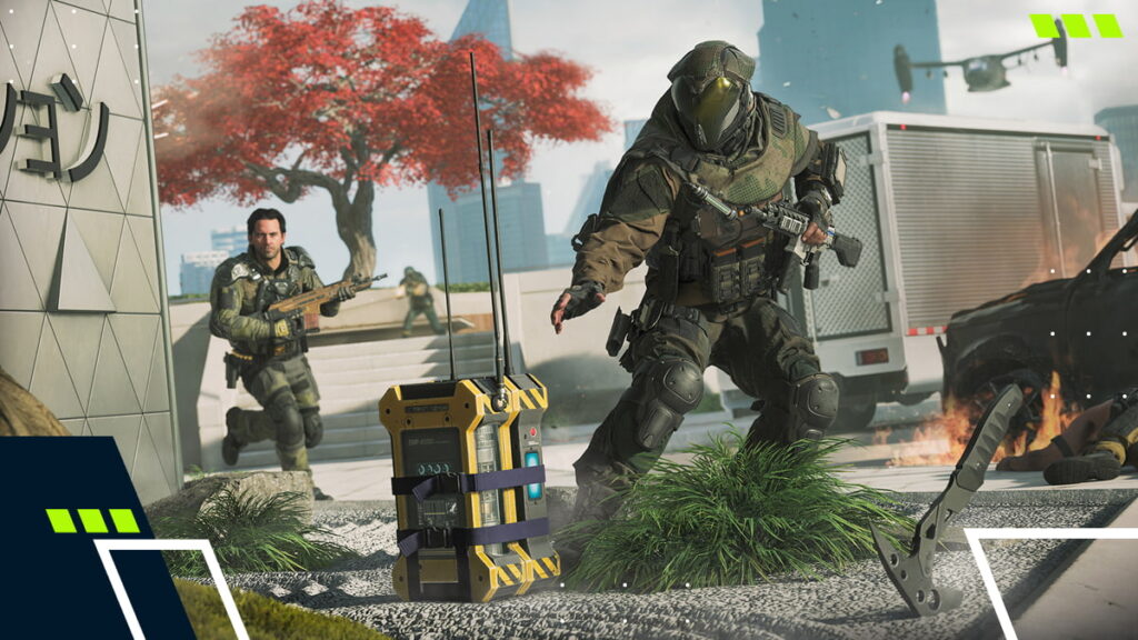 Operators secure and prepare to carry the EMP device during an Overload objective run in Call of Duty: Black Ops 7