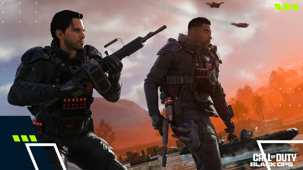 Two armed operators advancing during a mission in Call of Duty: Black Ops 7