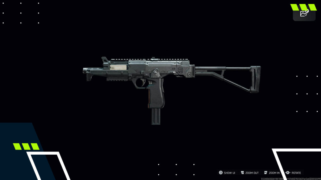 A detailed side profile of the KOGOT-7 submachine gun as shown in Call of Duty