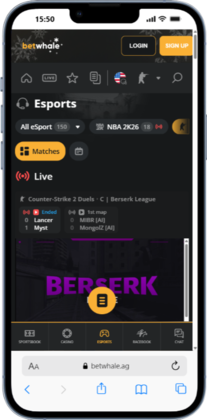 Esports lobby screenshot of the BetWhale StarCraft 2 betting site