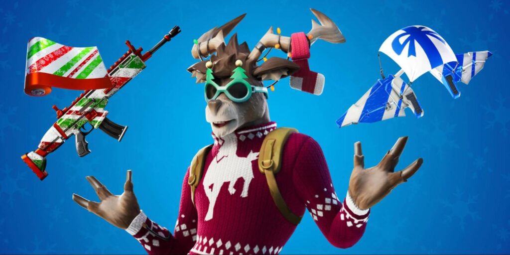 Dolph reindeer skin wearing a festive sweater and accessories in Fortnite