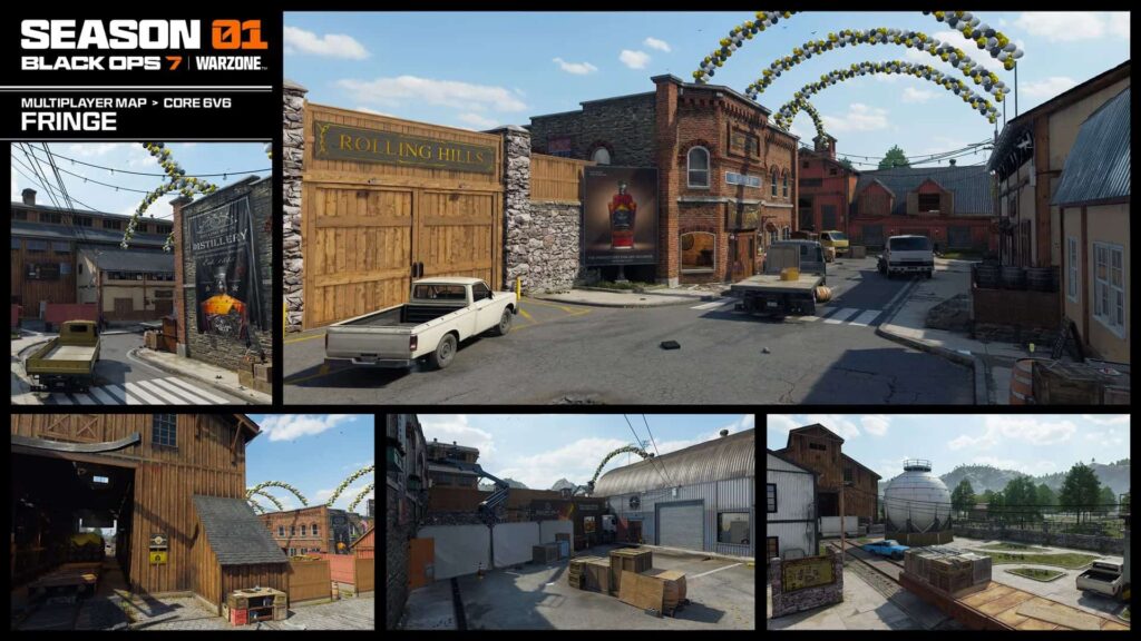 Small-town industrial area from the Fringe multiplayer map in Call of Duty: Black Ops 7