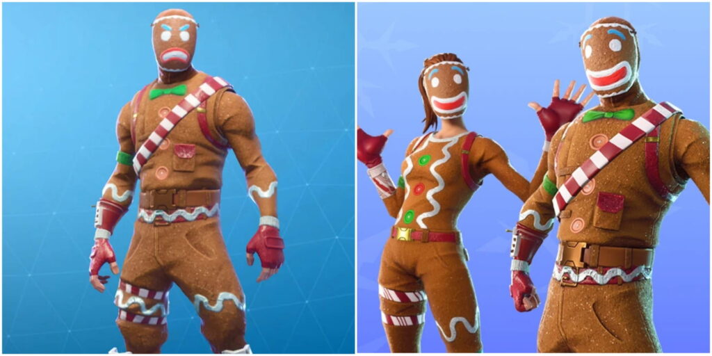 Ginger Gunner and Merry Marauder gingerbread skins posing together in Fortnite