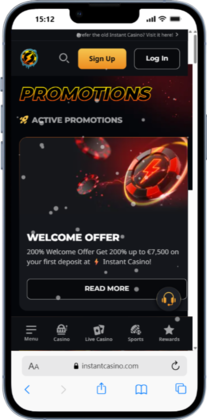 Screenshot of the Instant Casino Canada promotions page