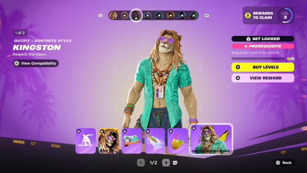 Kingston skin preview displayed in the Fortnite battle pass menu