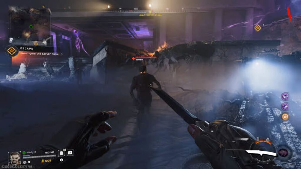 Approaching a zombie with a knife during a Call of Duty: Black Ops 7 Zombies mission