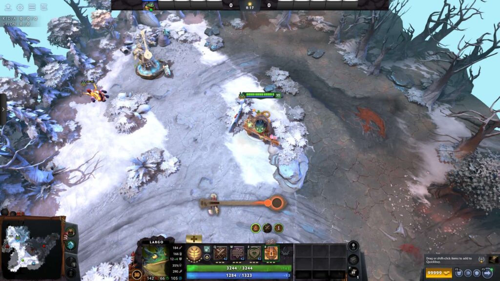 Largo hero shown in Dota 2 Patch 7.40 gameplay during the early laning phase