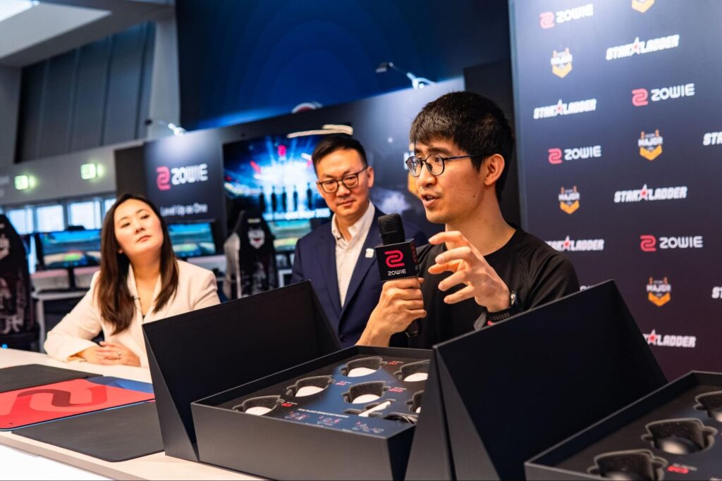 ZOWIE representatives presenting esports mouse designs and sports science insights during the Budapest media tour