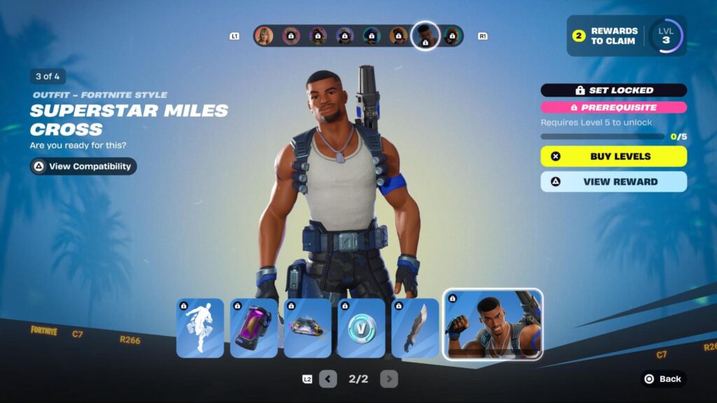 Superstar Miles Cross skin preview shown in the Fortnite battle pass