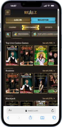 Realz Australian online casino live lobby screenshot
