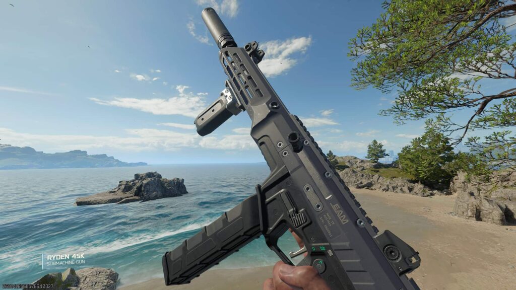 Inspecting the Ryden-45K submachine gun during gameplay in Call of Duty: Black Ops 7