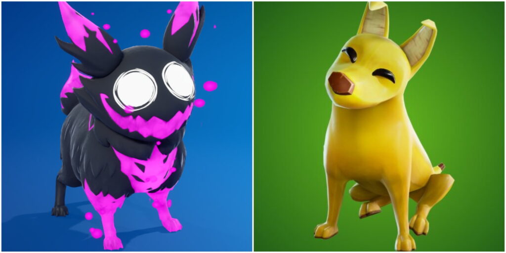 Two contrasting Sidekicks—one glowing and one banana-themed featured in Fortnite