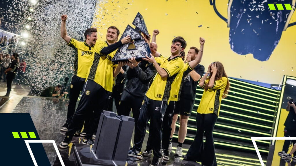 Team Vitality celebrates another CS2 trophy win on stage amid confetti