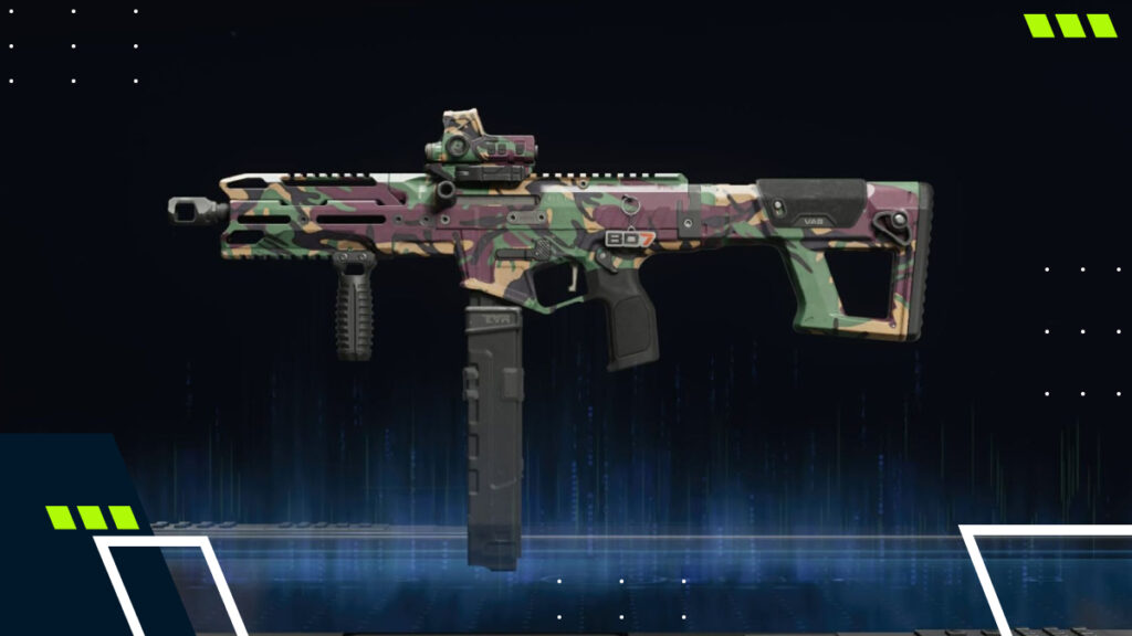 A Ryden 45K with a bright camo finish is displayed against a dark tech backdrop in Black Ops 7.