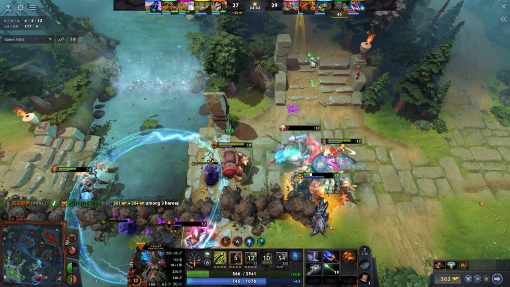 Treant Protector hero in Dota 2 Patch 7.40 fighting in a team skirmish with abilities active