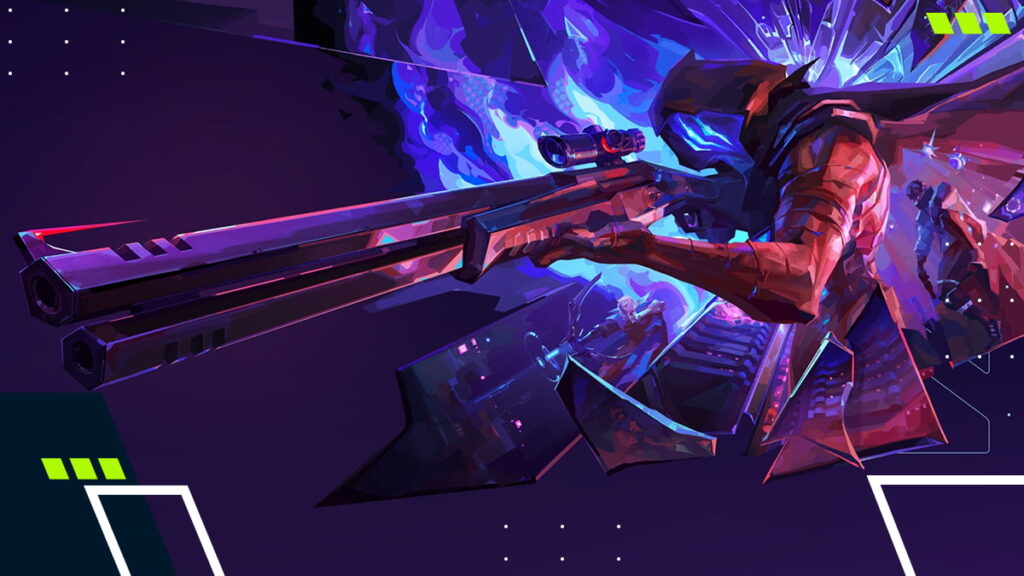 Stylized VALORANT key art showing an agent aiming a sniper rifle in a futuristic combat scene